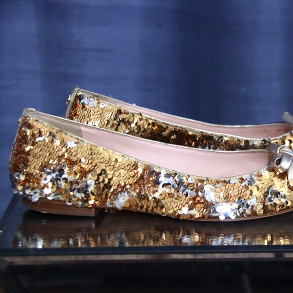 Kate Spade New York Emma Pointed-Toe Bow Ballerina Sequin Flats 8.5 - Picture 4 of 4